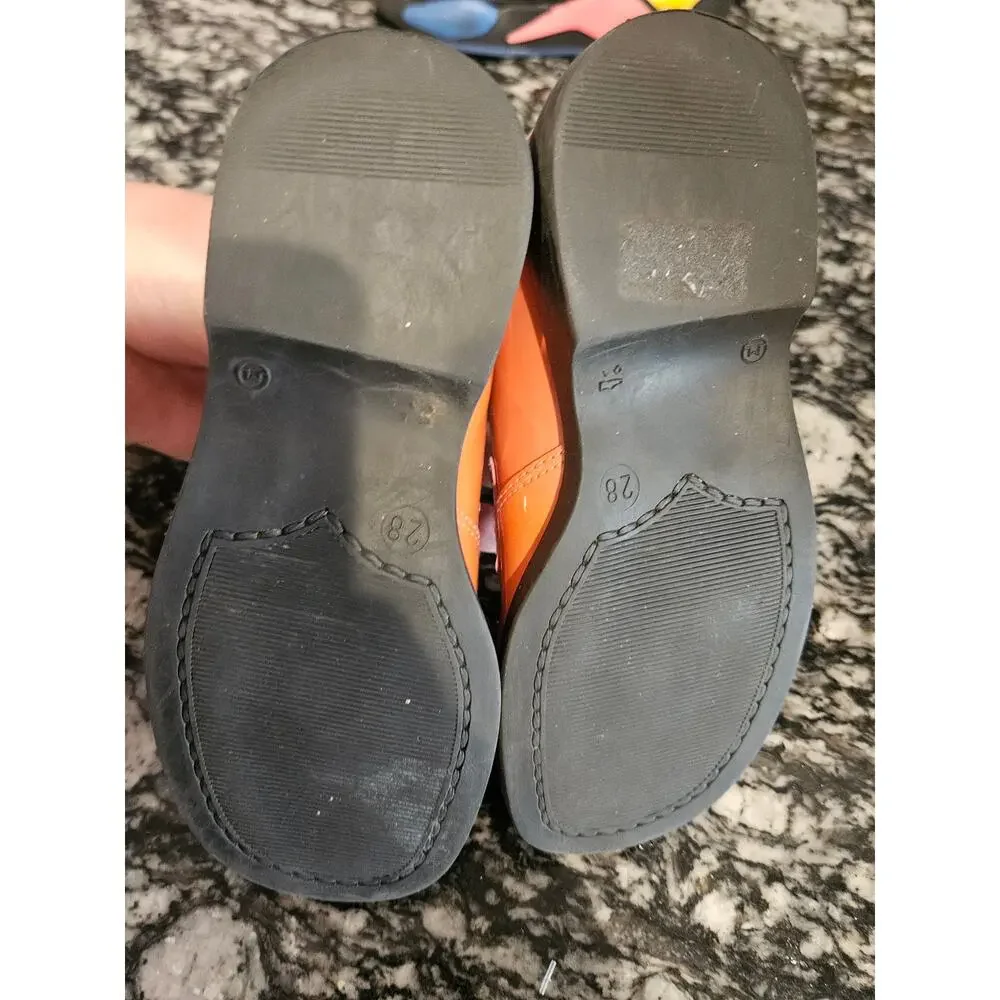 Aster orange pink patent leather penny loafers made in France little girls us 11
